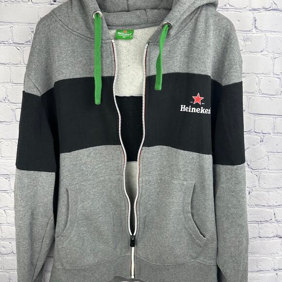 Heineken Zip Hoodie Jacket Grey Black With Hood Drawstring  Mens Sz XXL - Picture 9 of 11